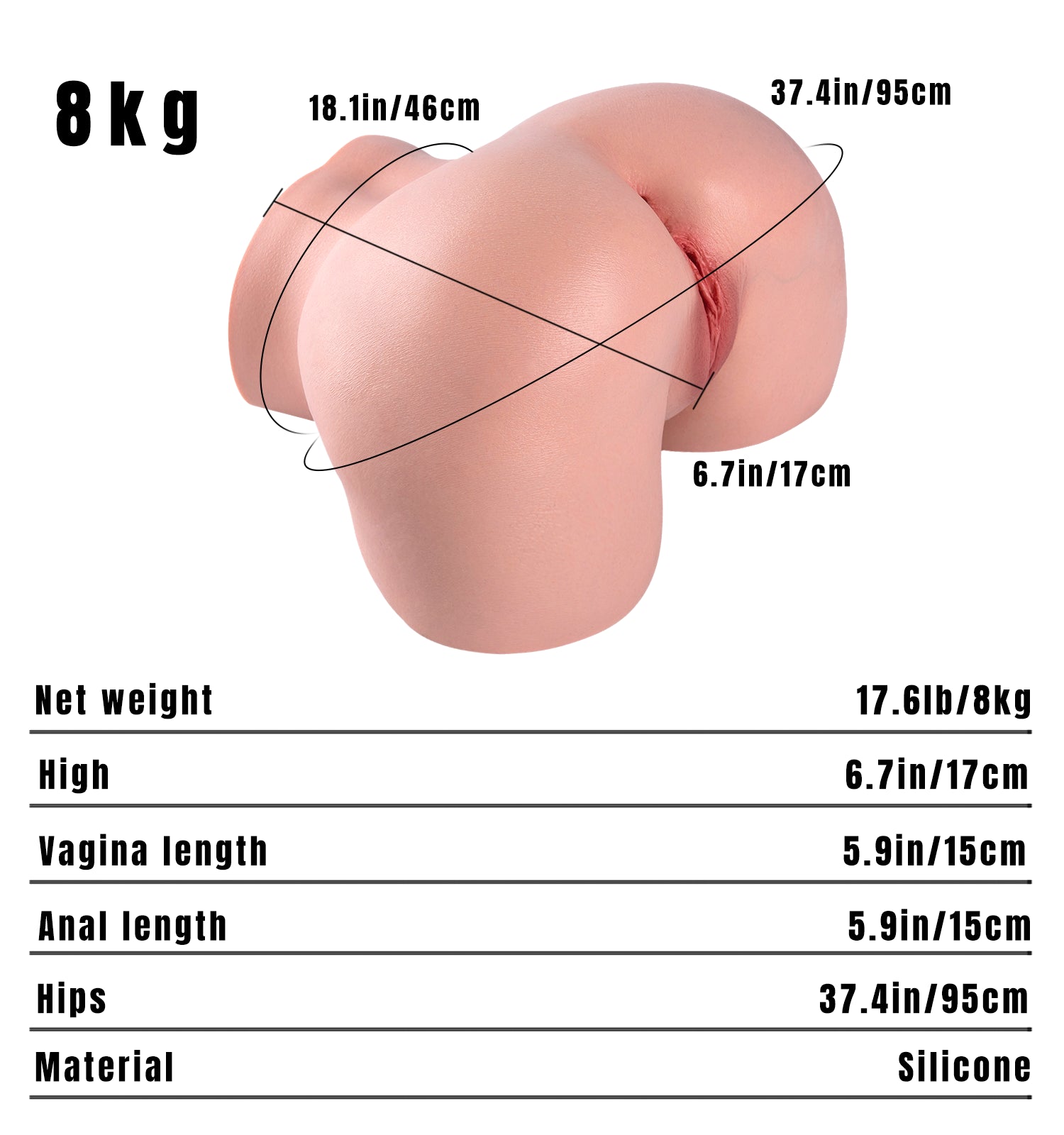 Tina: 8.05kg Silicone Big Booty Torso Sex Doll