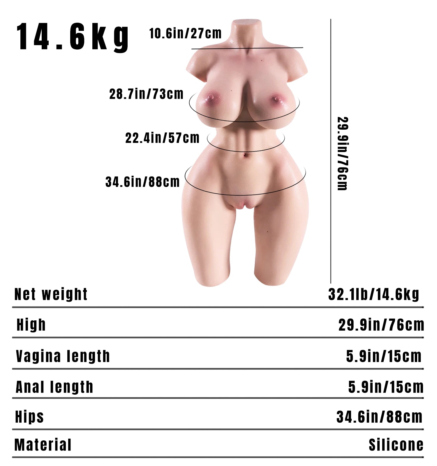 Alina:20LB Ultra Realistic Sex Doll Female Torso With Sexy Pussy