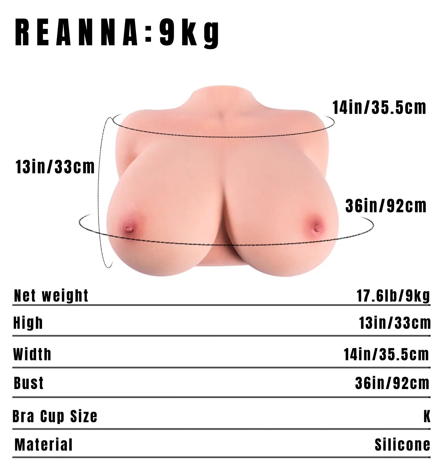 Image of Reanna:9kg Big Boob Sex Torso Silicone Breast Masturbator Toy MRLDOLL