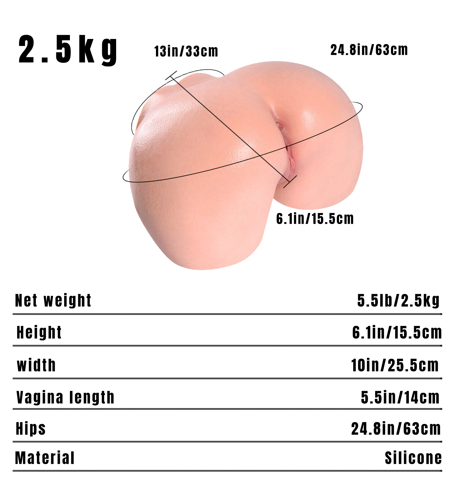 Chloe :2.5KG Realistic Silicone Pocket Pussy  Mini Ass Sex Doll