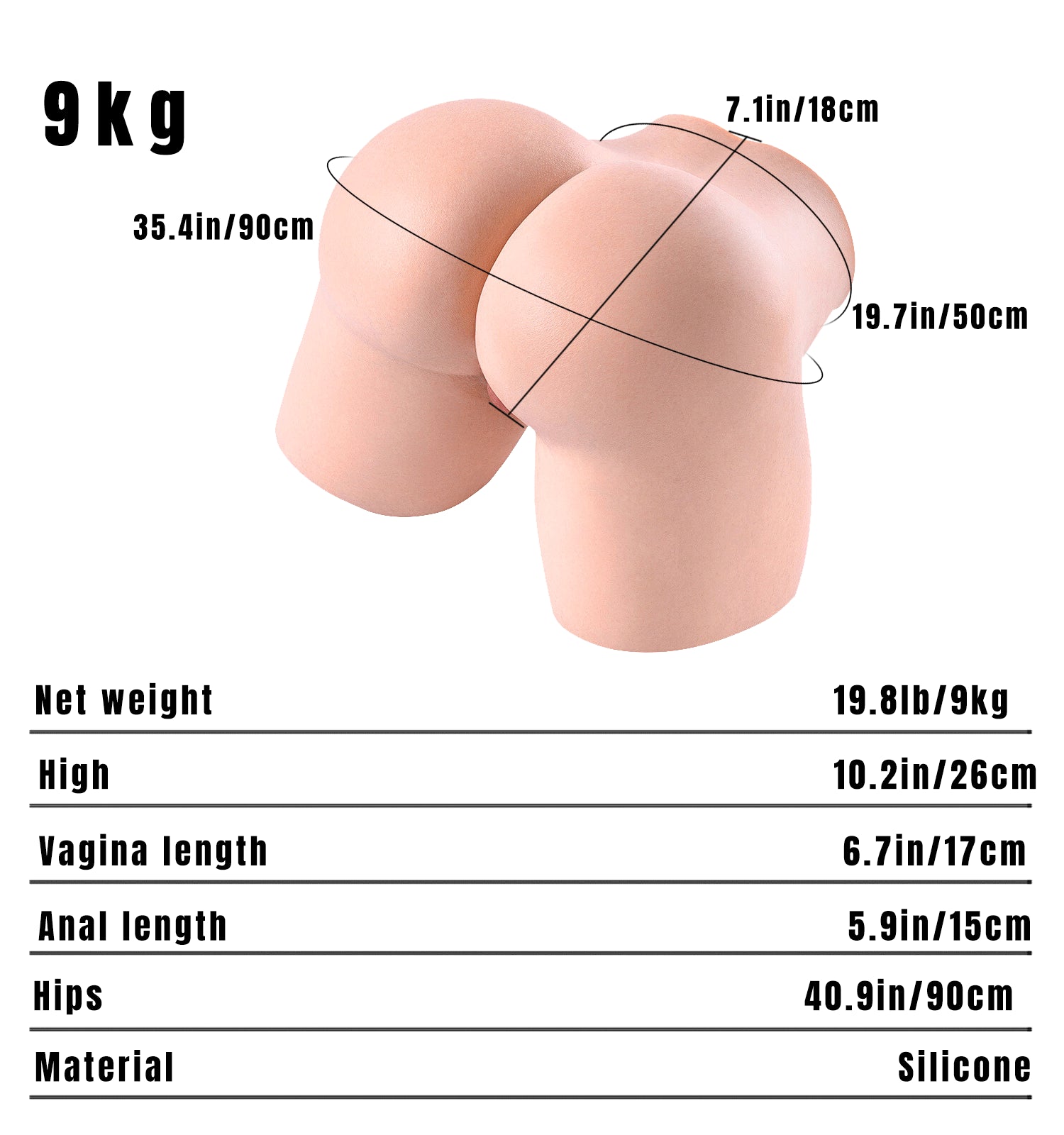 Isabella：9.4KG Realistic Big Ass Silicone Sex Doll Troso