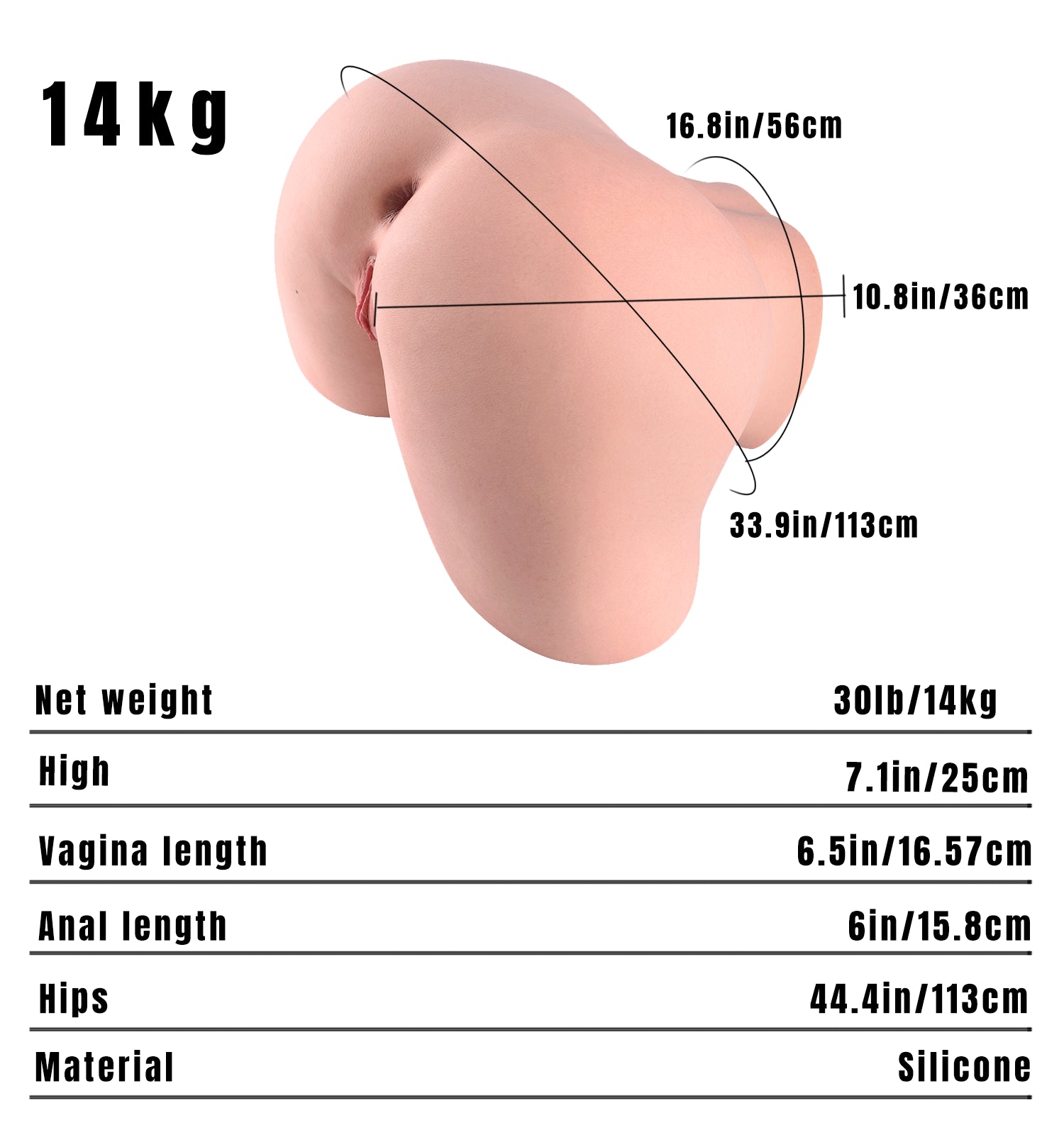 Arabella:14KG Realistic Big Ass Lifelike Silicone Torso Sex Doll for Men