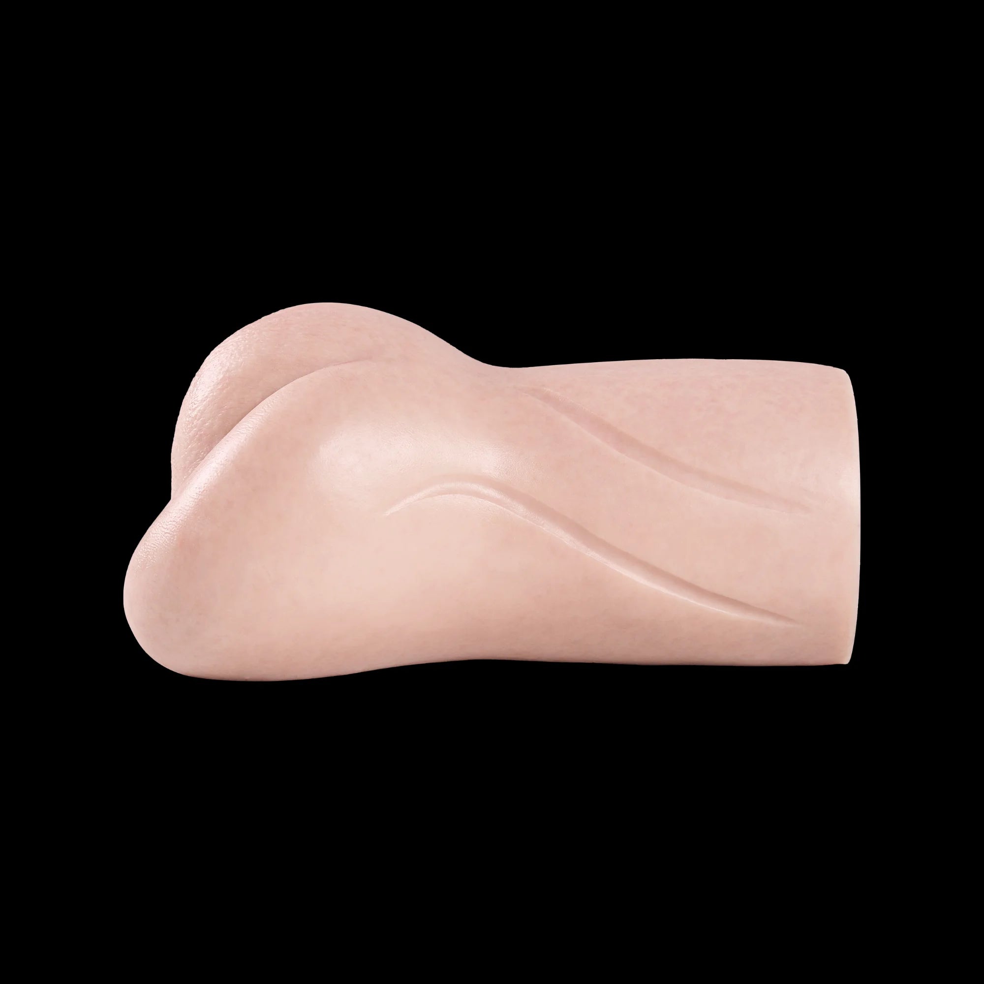 Image of Angled side view of the Yelena pocket pussy on a black background.