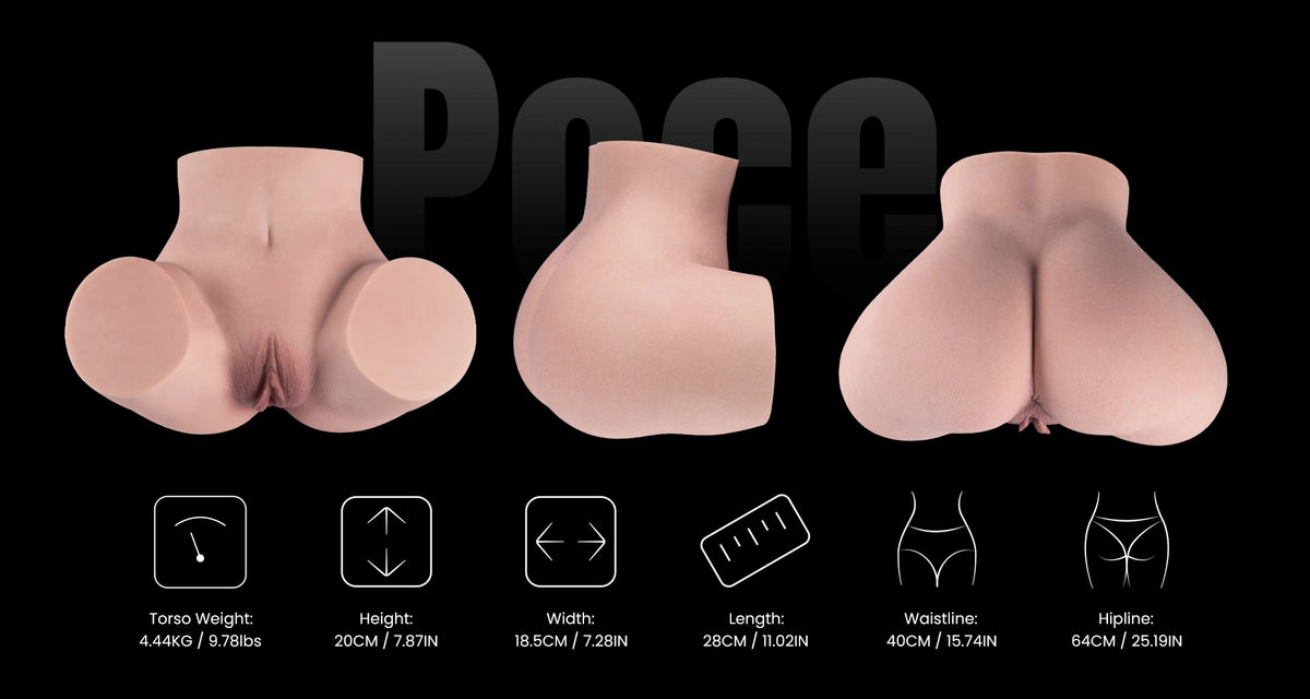 Three views of Poce with its key measurements: 4.44 kg, 28 cm long, 18.5 cm wide, and 20 cm tall.
