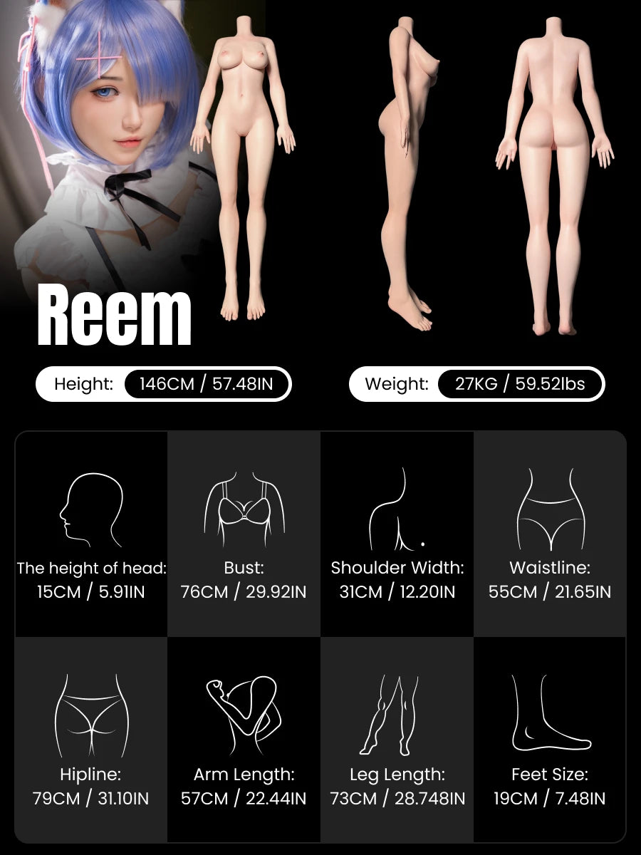 Image of Cosplay Reem Anime Sexdoll 146CM 26KG