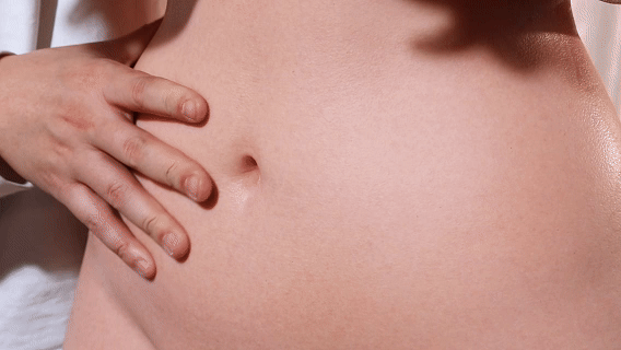 Image of bbw sex doll Lana showing softness of different body parts with hand pressing and realistic silicone texture