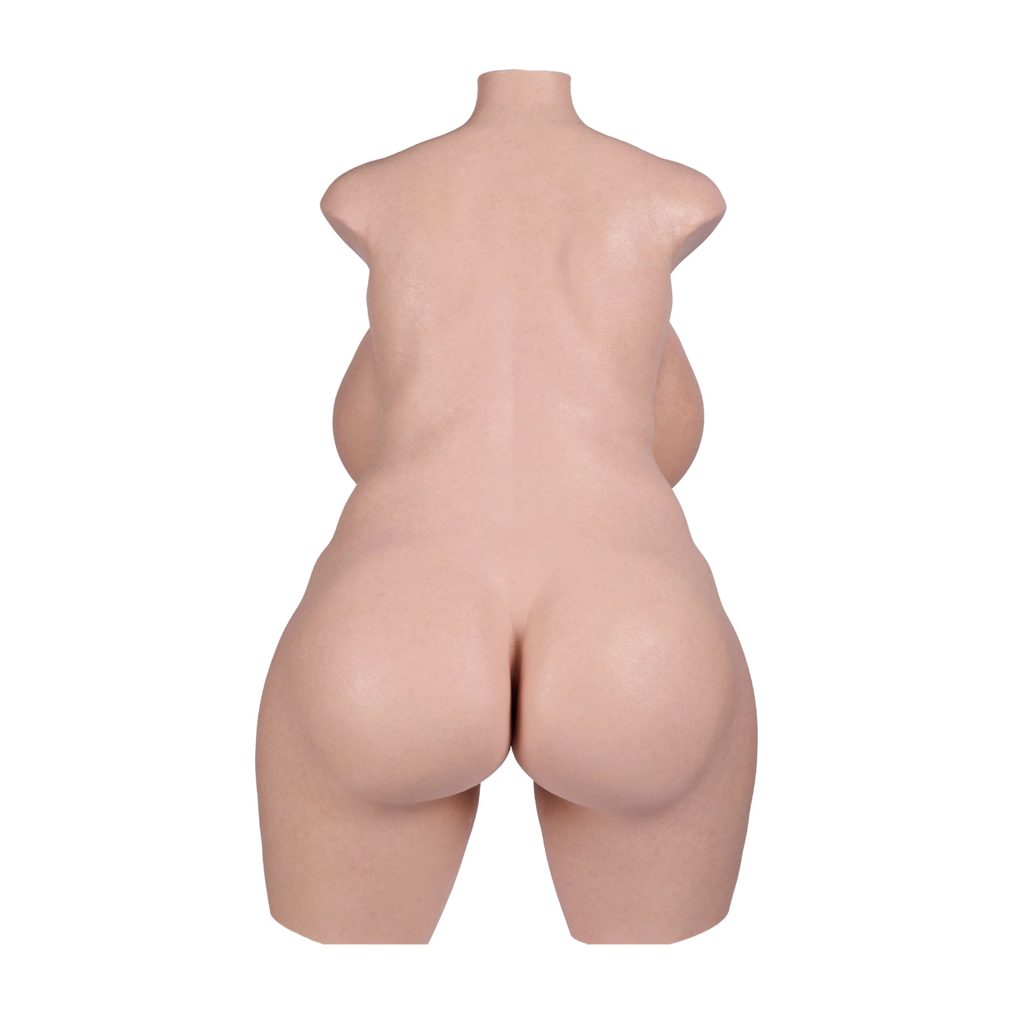 Image of Doris BBW sex torso back view showing realistic curves, soft butt, and detailed platinum silicone texture