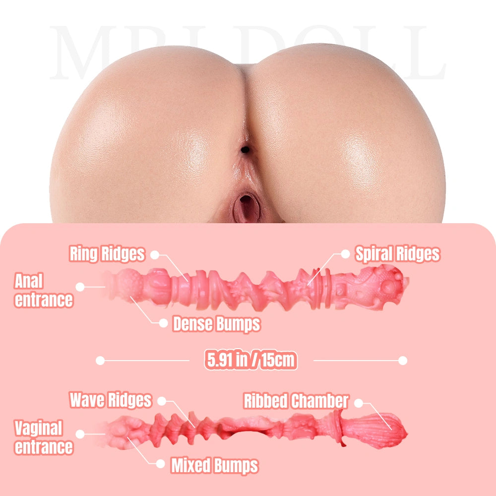 Image of Gill silicone sex torso showing dual fixed 15CM textured channel design