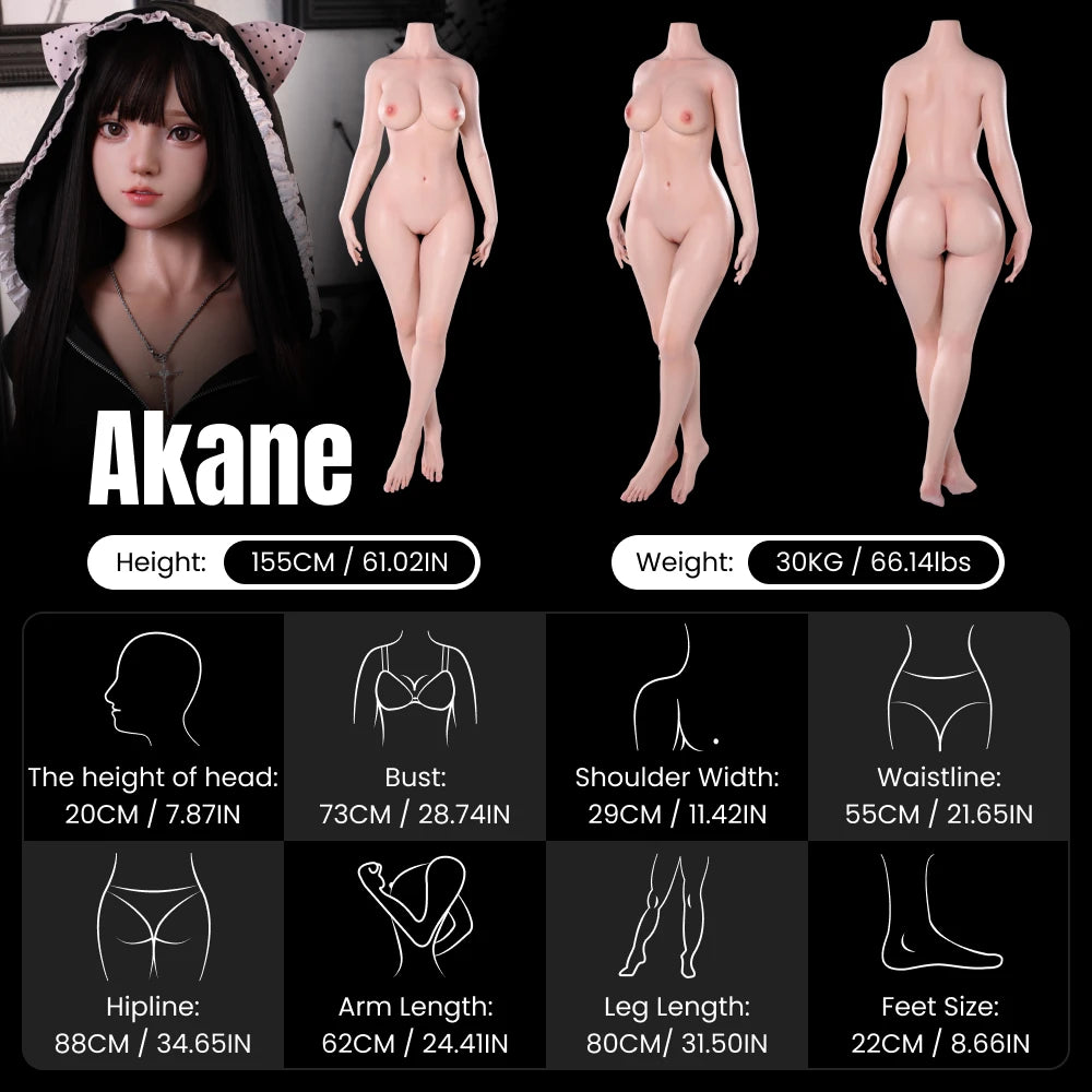 MRLDOLL Akane 155cm anime sex doll body measurements chart mobile version with detailed proportions and specifications