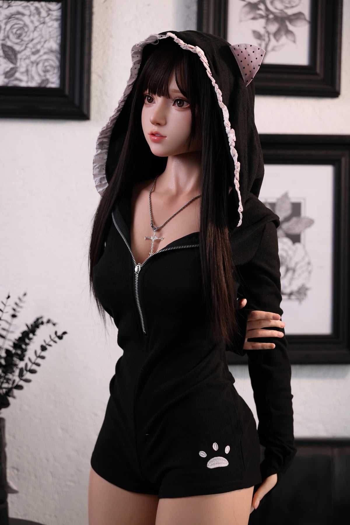 Image of MRLDOLL Akane anime sex doll upper body side view wearing clothes and a hat, showcasing Japanese style appearance