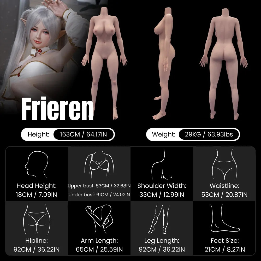 Elven 163CM 29KG platinum silicone body measurements chart