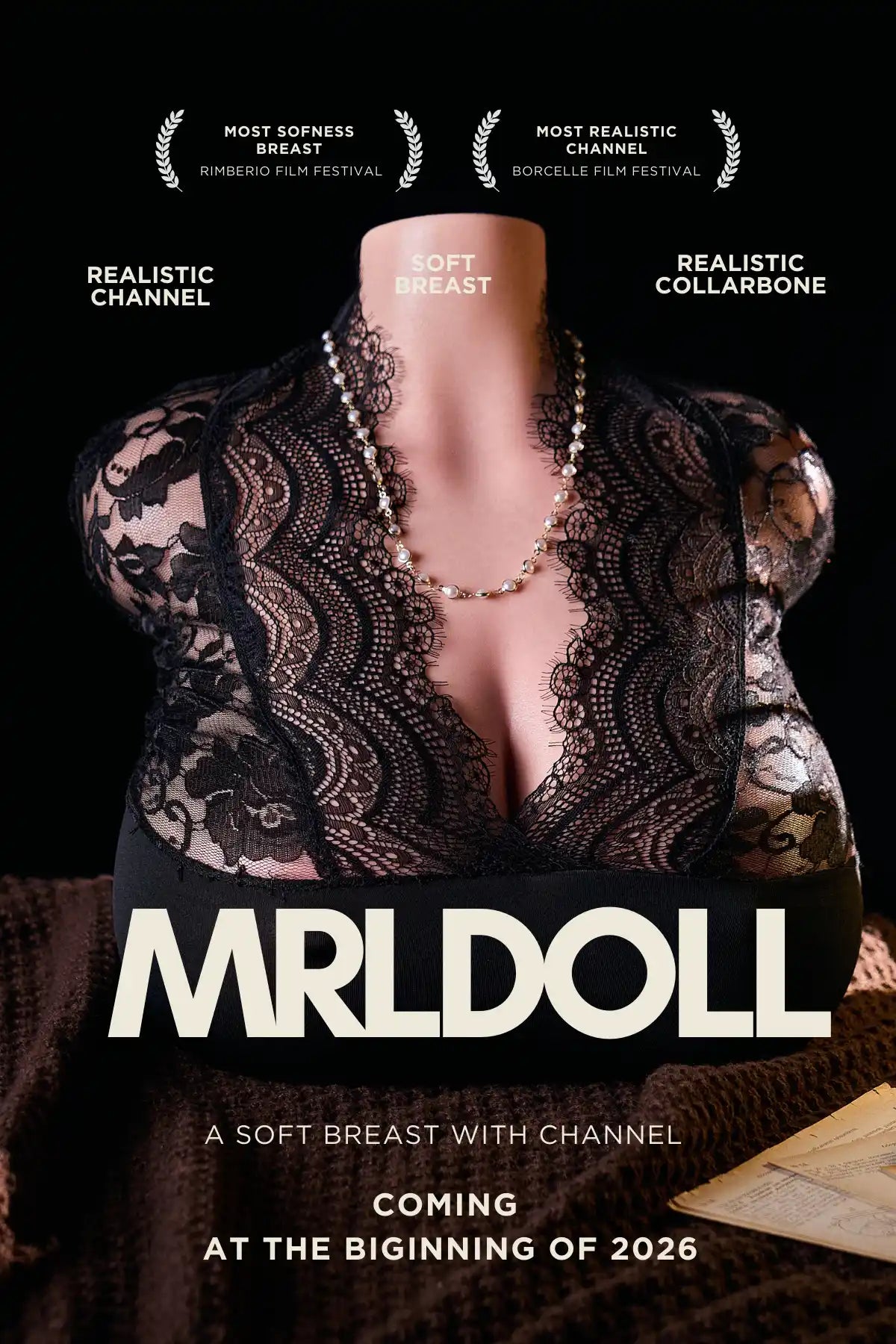 MRLDOLL Tess torso still display poster showcasing natural body curves, lifelike skin texture, and elegant presentation