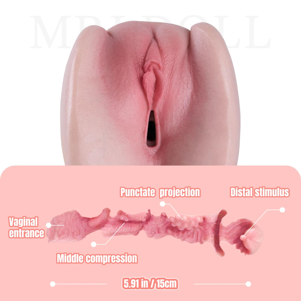 Image of Shinaryen onahole entrance detail with internal channel cross section showing stimulation bumps and texture structure