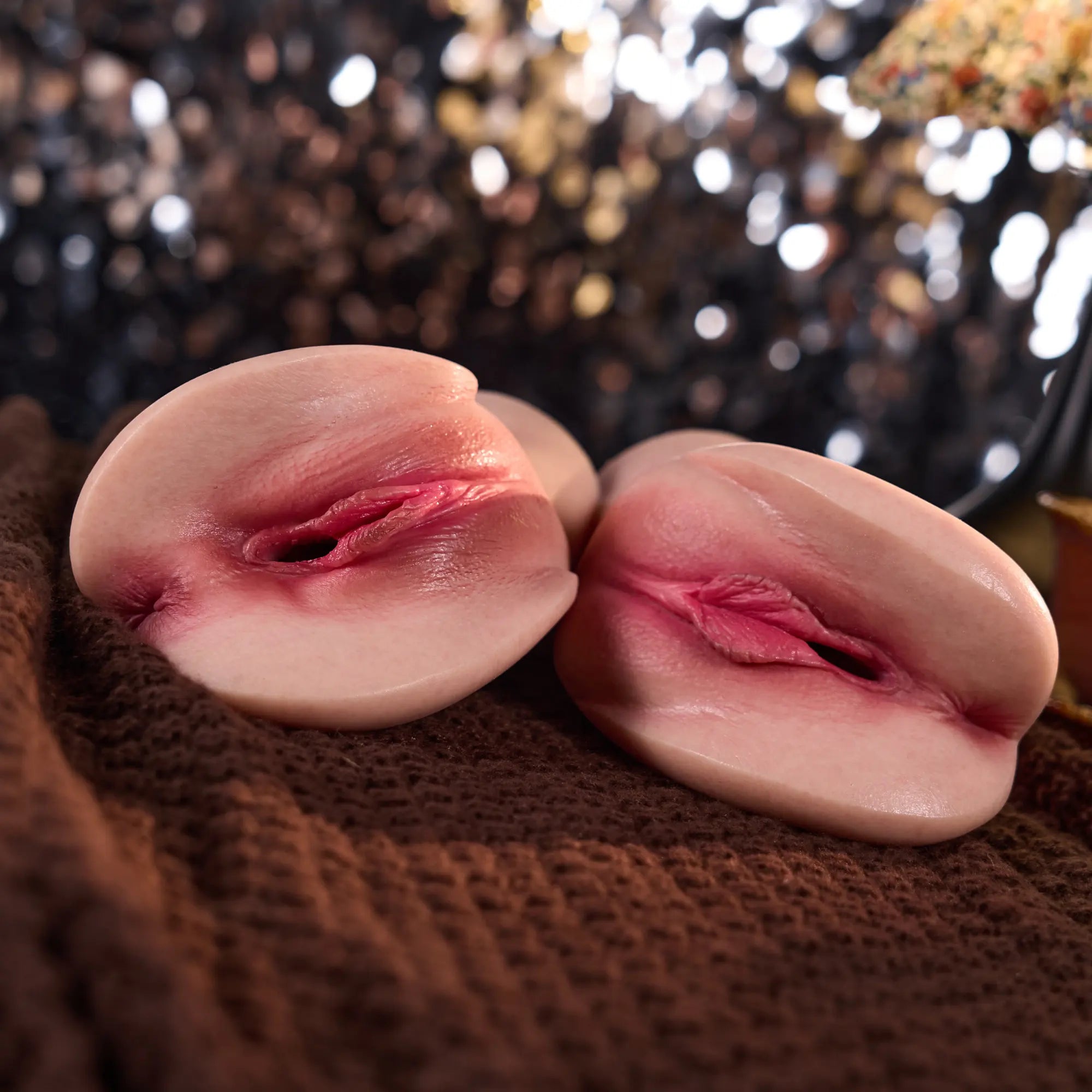 Image of Close-up texture of Twin Sisters realistic silicone onahole